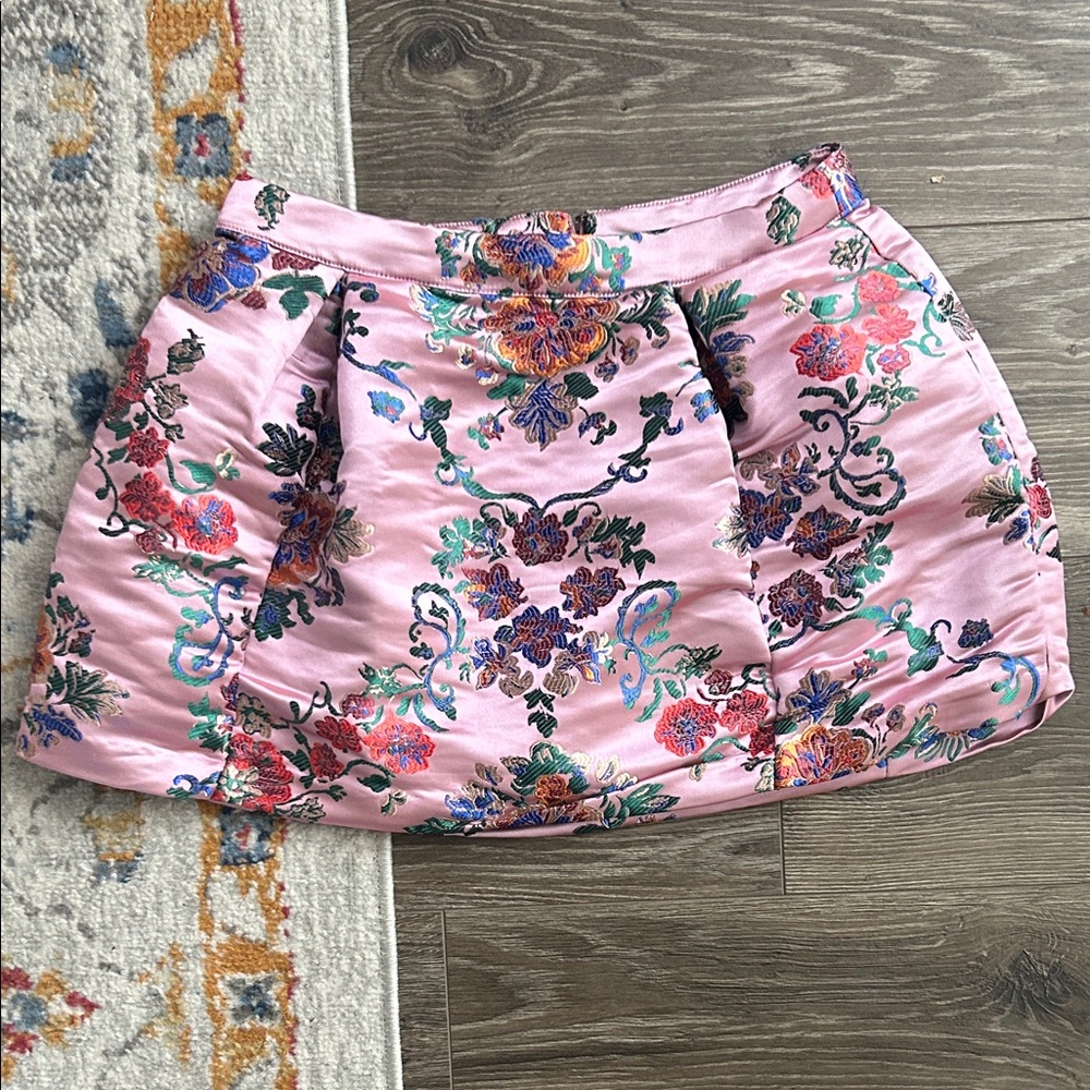 Free People Pink Floral Brocade‎ Mini Skirt
